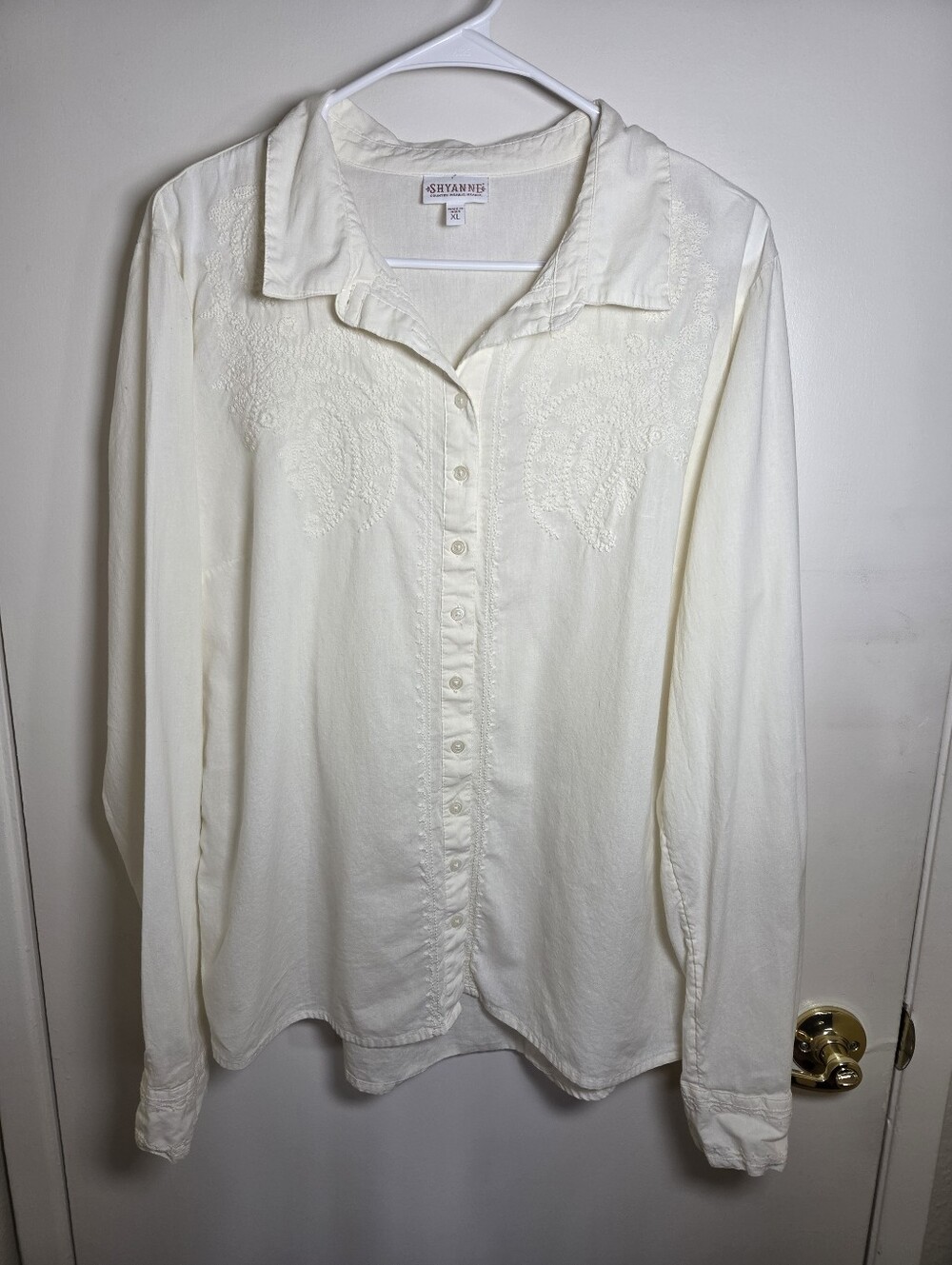 Shyanne Cream Embroidered Button-Front Shirt Boho Western Cowgirl Festival Rodeo